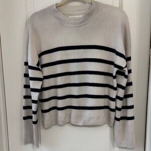 Abercrombie 100% Cashmere Cream and Black Striped Crewneck Sweater